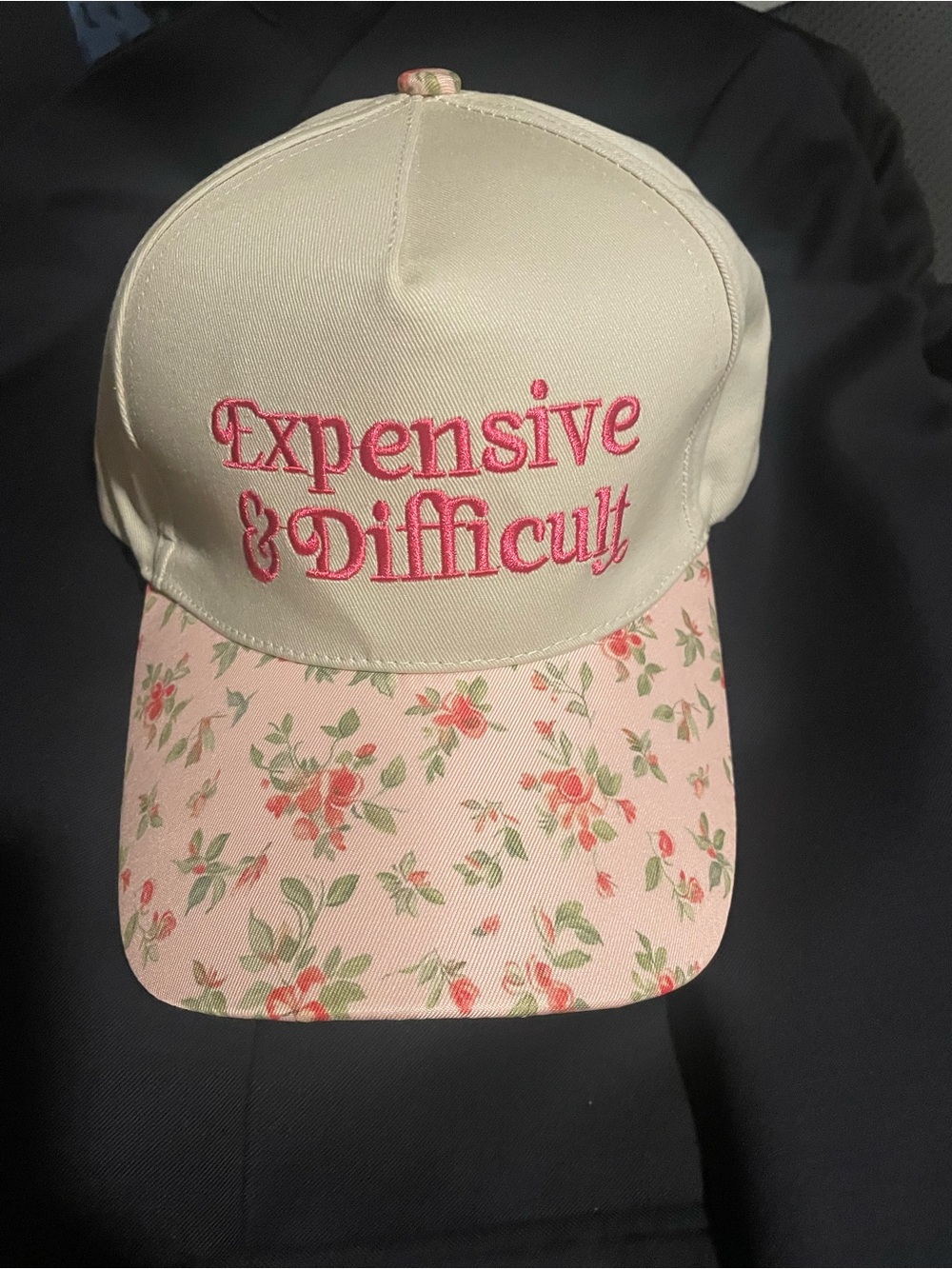 Zenana Outfitters Cream & Pink Floral Baseball Cap